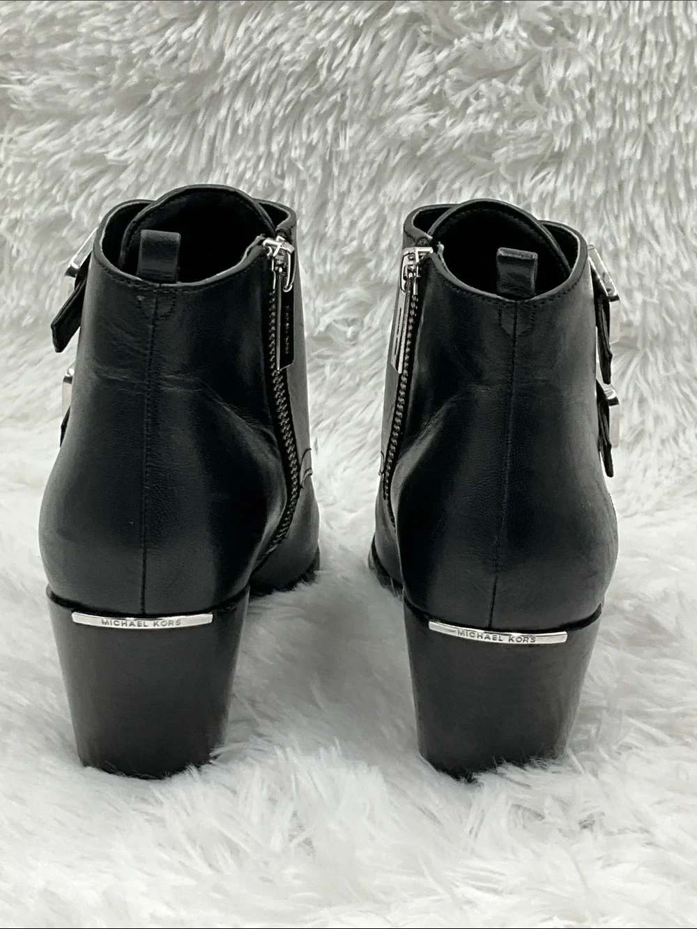 Michael Kors Black Leather Ankle Booties with Buckle Straps